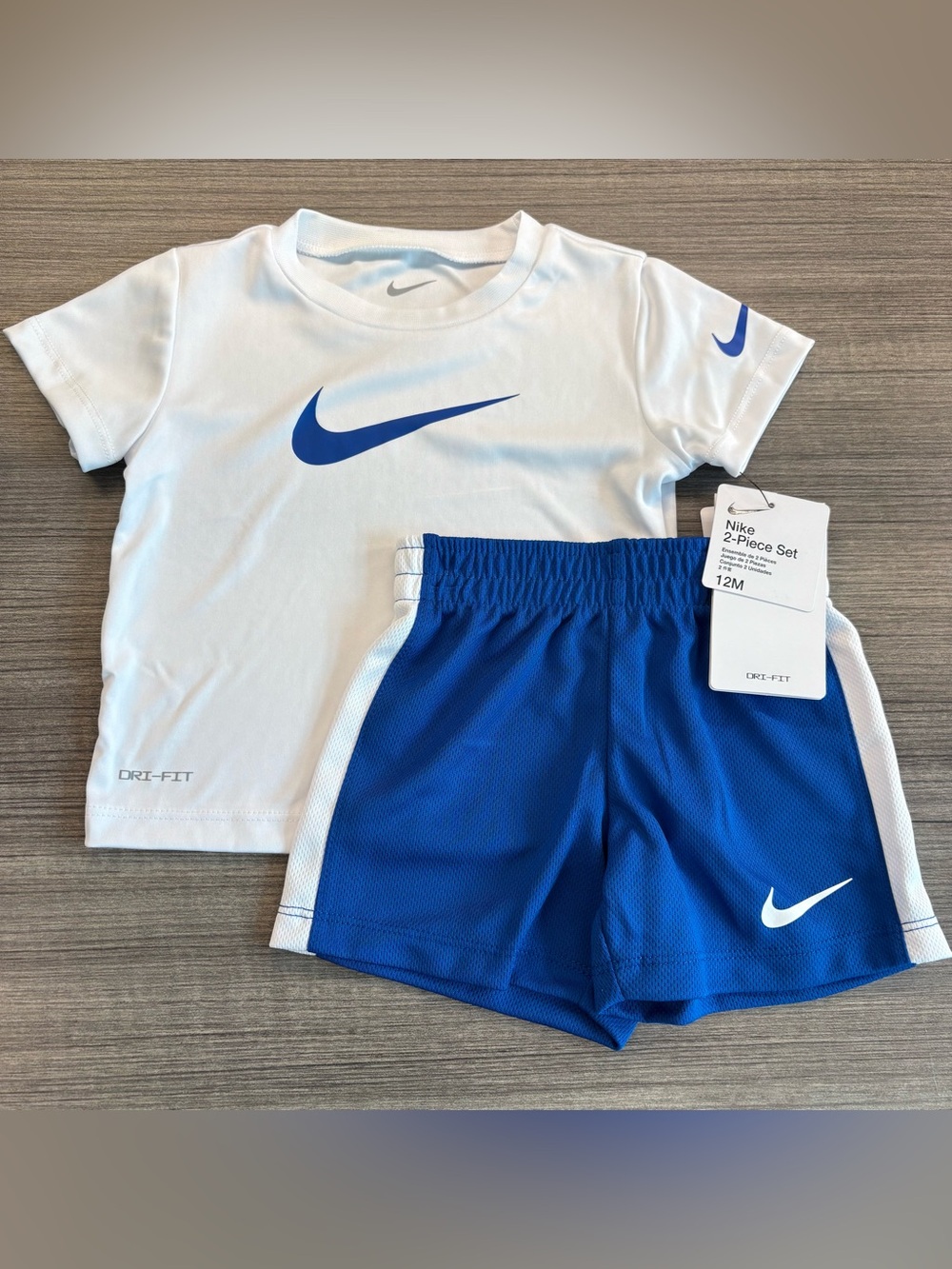 Toddler Boy 12M Nike Dri-Fit Shirt Short 2 Piece Matching Set Swoosh Blue White
